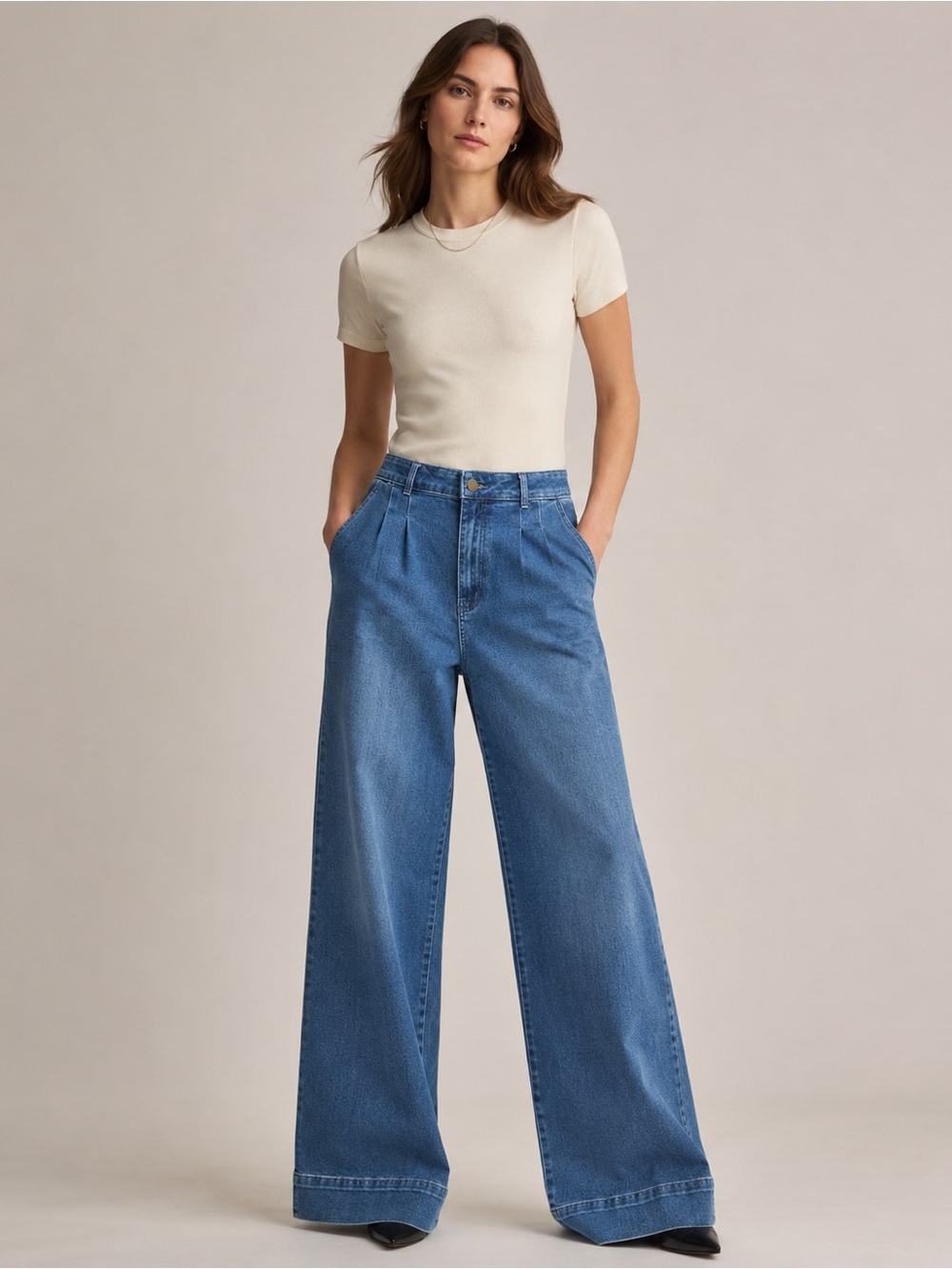 Bagatelle Collection High Rise Pleated Wide Leg Trouser Jeans Quiet Luxury Sz 31 - Picture 11 of 11
